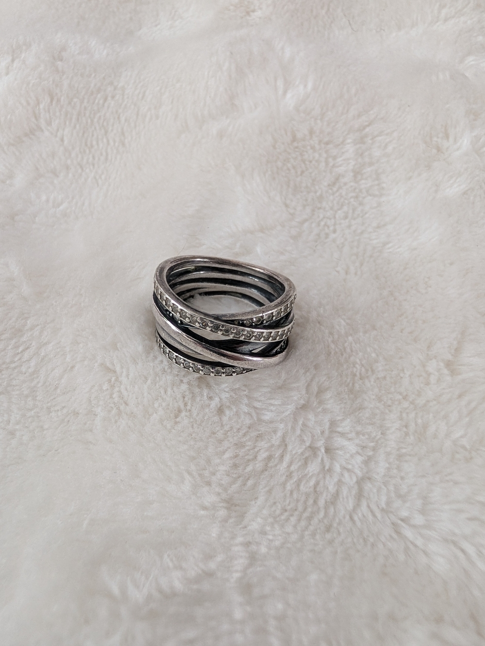 Authentic Pandora S925 ALE Sterling Silver CZ Crisscross Multi Band Ring Size 5